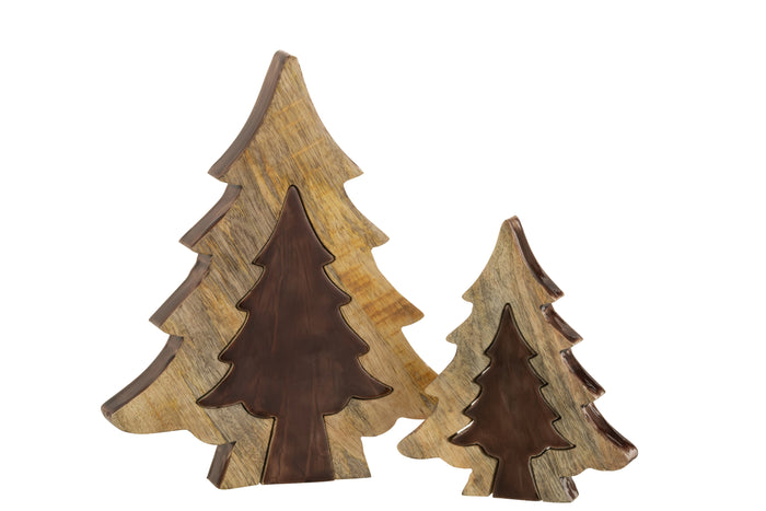 J-Line decoratie Kerstboom Puzzel - hout - bruin|naturel - large
