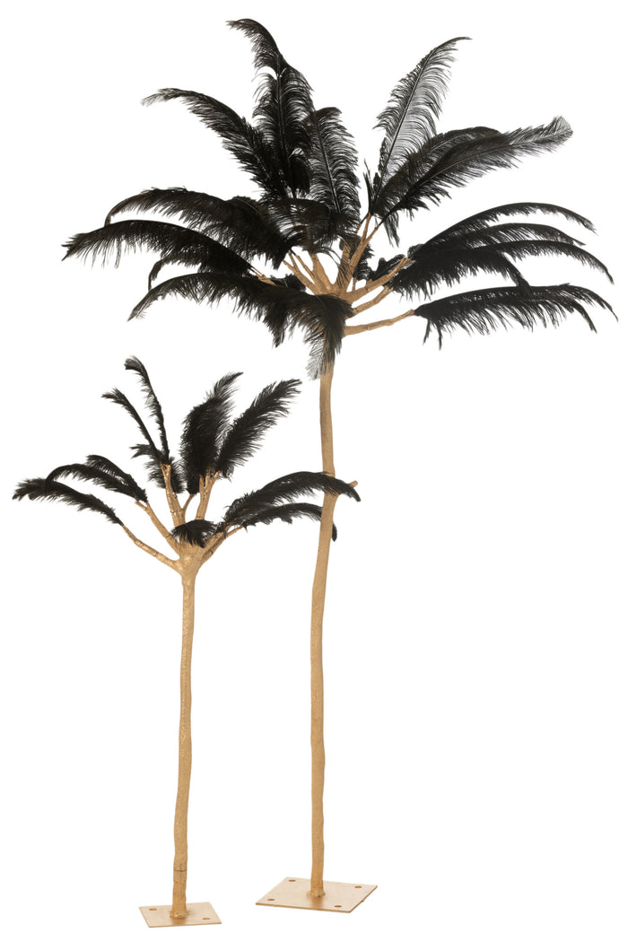 J-Line decoratie boom pluimen - metaal - goud|zwart - large