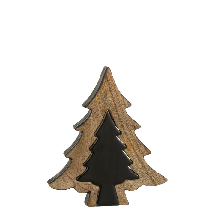 J-Line decoratie Kerstboom Puzzel - hout - zwart|naturel - m