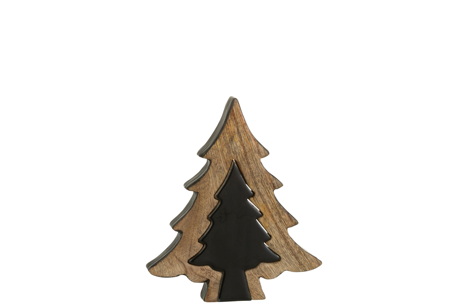 J-Line decoratie Kerstboom Puzzel - hout - zwart|naturel - m