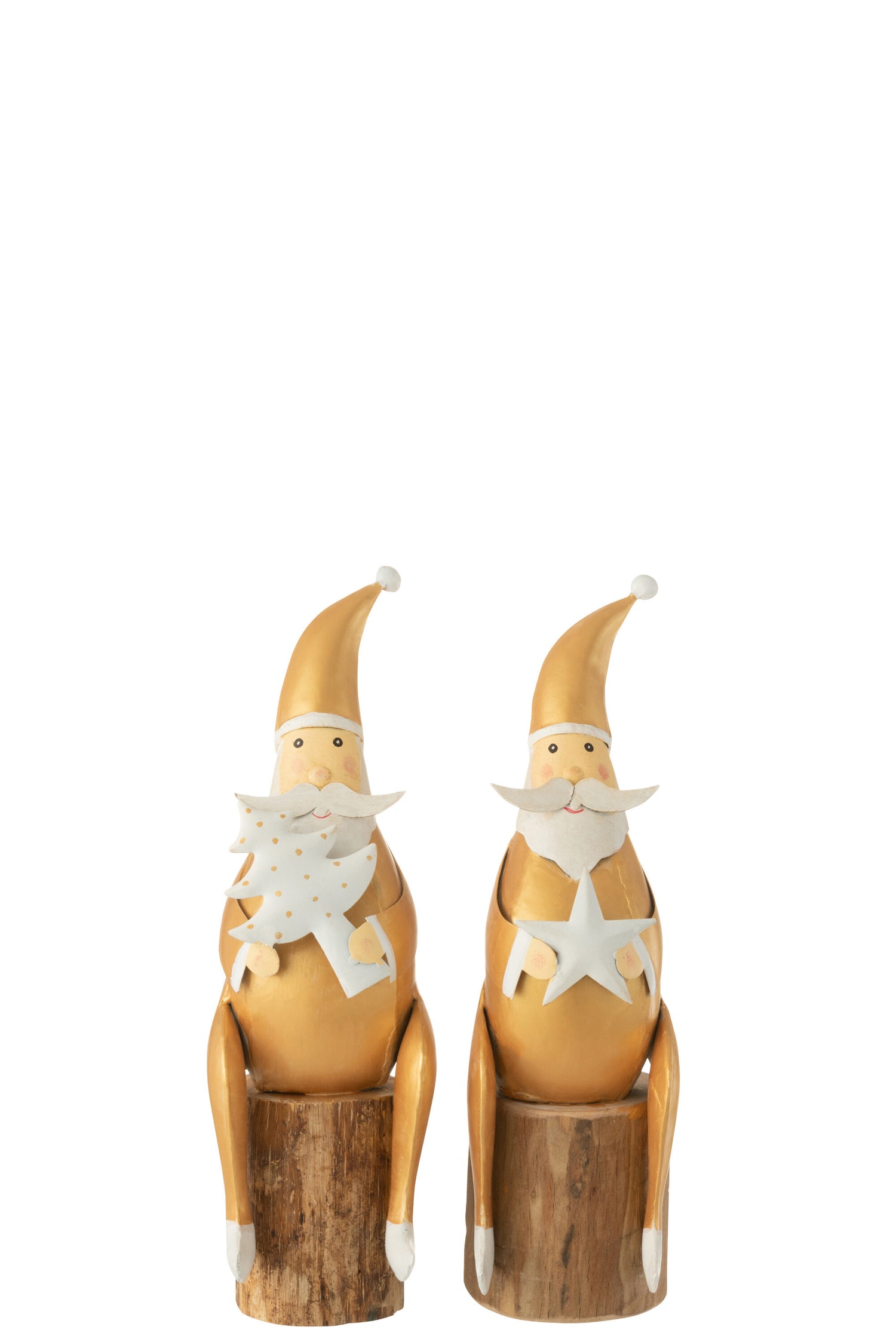 J-Line kerstfiguur Op Voet - ijzer|hout - wit|goud - 2 stuks