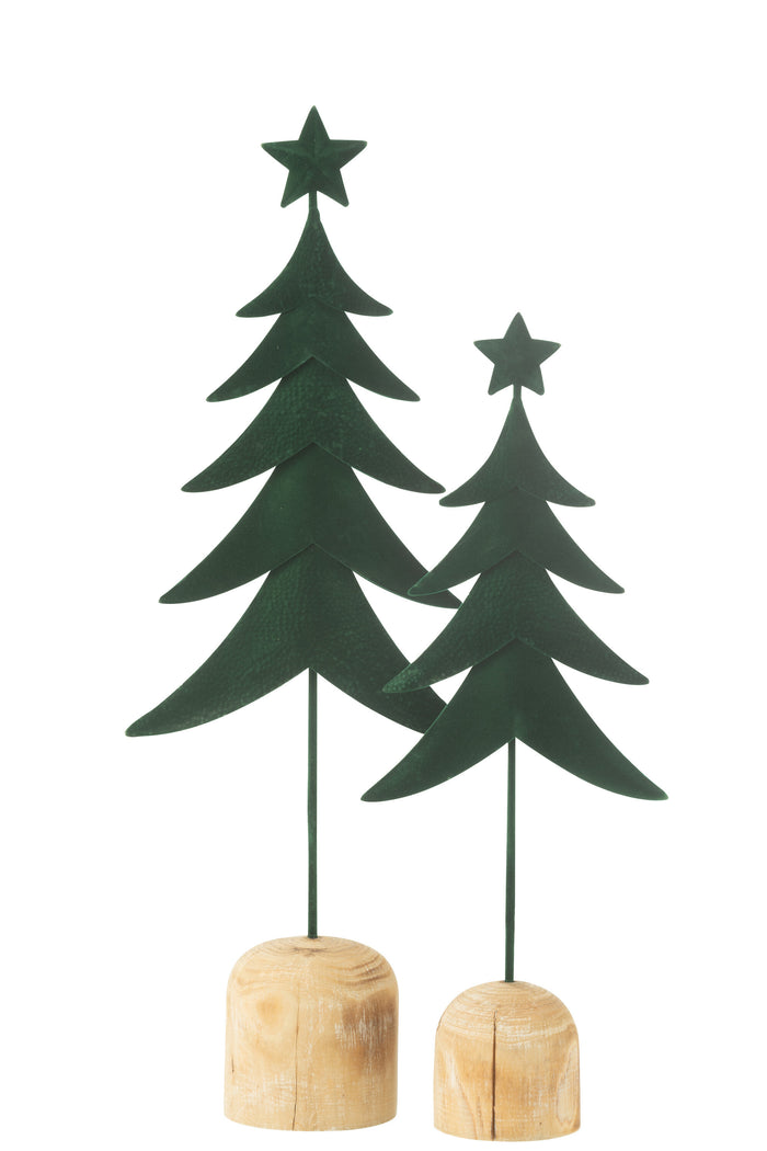 J-Line decoratie Kerstboom Op Voet  + Ster Metaal|Hout Donkergroen Large