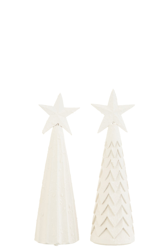 J-Line decoratie Kerstboom - hout - wit - large - 2 stuks