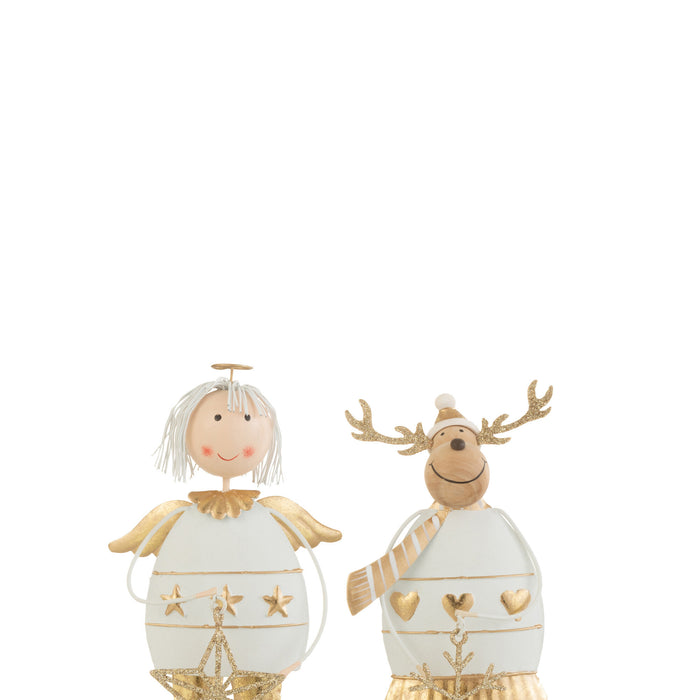 J-Line kerstfiguur Engel|Rendier - metaal - wit|goud - small - 2 stuks