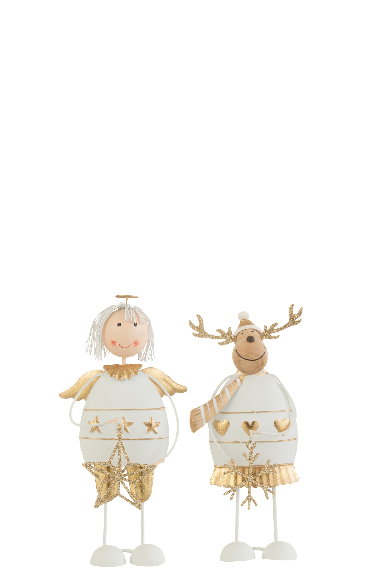 J-Line kerstfiguur Engel|Rendier - metaal - wit|goud - small - 2 stuks