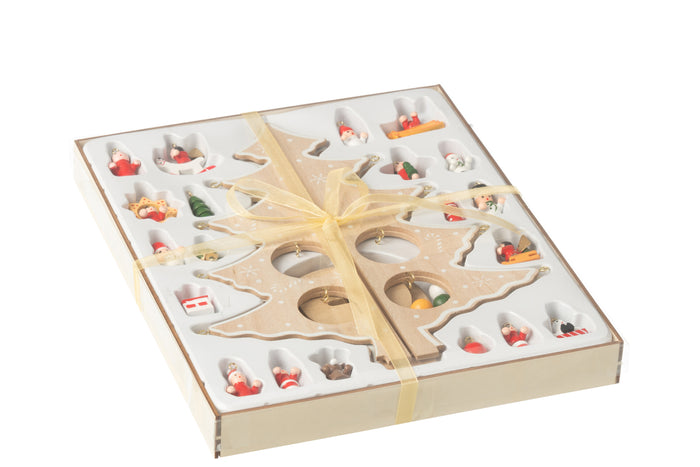 J-Line decoratie kerstboom + figuurtjes plooiend - hout - na