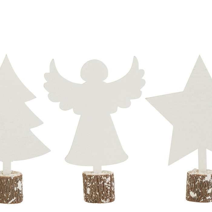 J-Line kerstfiguur Kerstmis Beeldjes Multiplex - hout - wit - 3 stuks