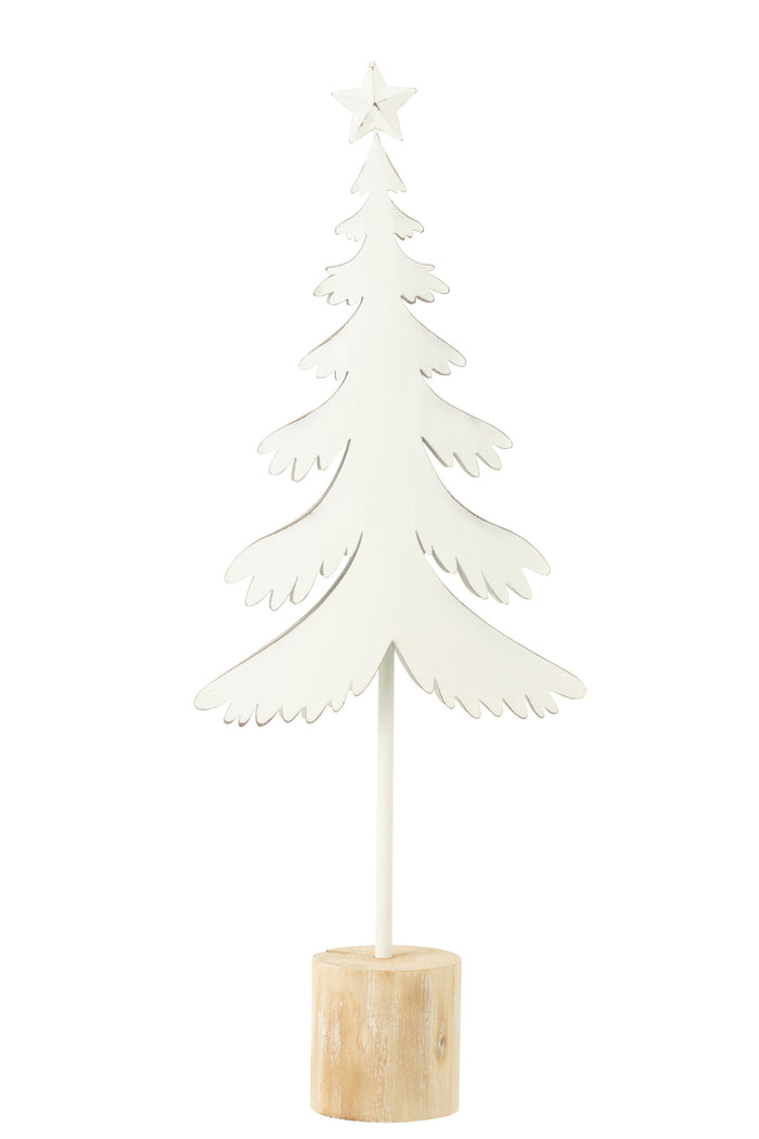 J-Line decoratie Kerstboom Op Voet  + Ster - metaal - hout - wit - large