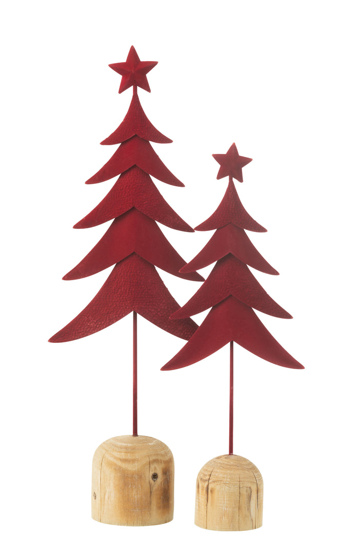 J-Line decoratie Kerstboom Op Voet  + Ster - metaal|hout - rood - large