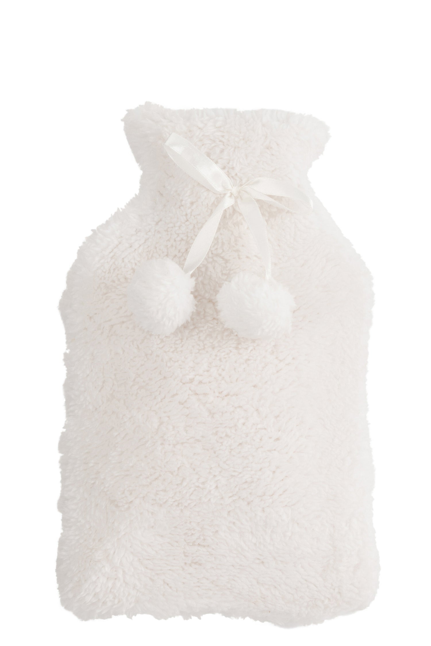 J-Line warmwaterkruik teddy + pompons - polyester - wit