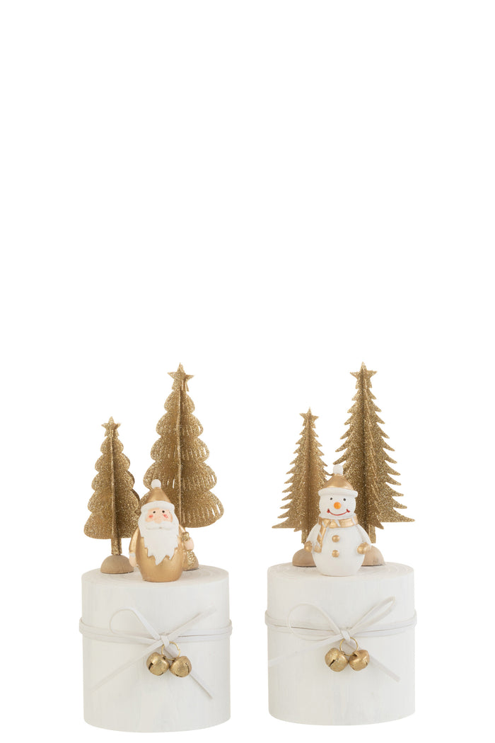 J-Line kerstdecoratie Rond - hout - wit|goud - 2 stuks