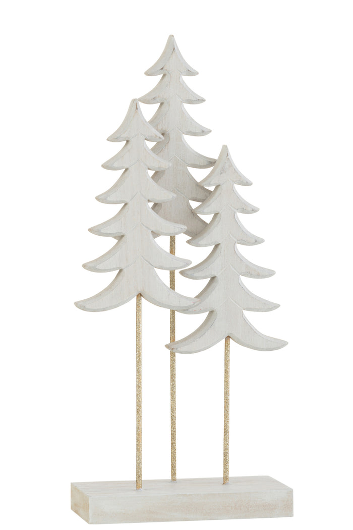 J-Line decoratie Kerstboom Op voet - hout - wit|goud - large - 3 stuks