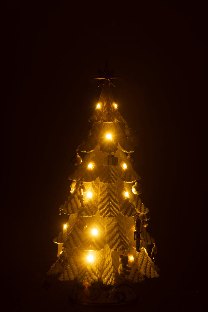 J-Line decoratie Kerstboom Ornamenten - polyresin - wit|goud - small - LED lichtjes