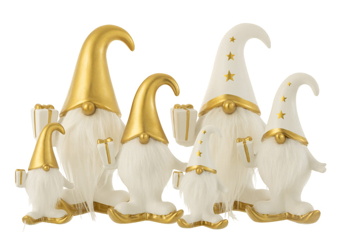 J-Line figuur Kerstman Cadeau Vacht Dolomiet - porselein - wit|goud - large - 2 stuks