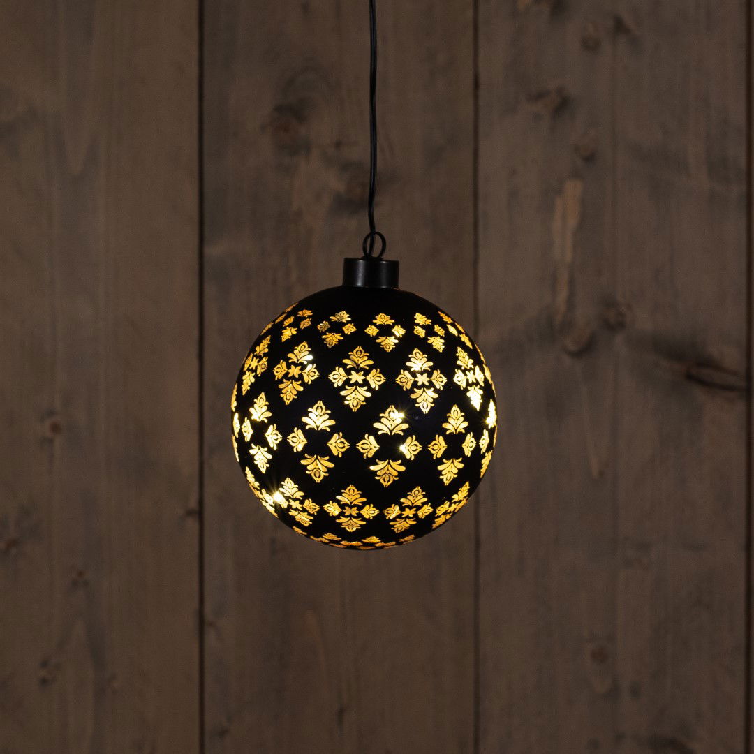 Anna's Collection - Glass Ball Baroque Black|Gold 12Cm | 10Led Warm...