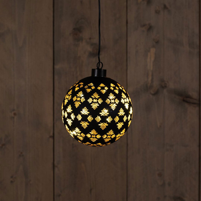 Anna's Collection - Glass Ball Baroque Black|Gold 12Cm | 10Led Warm...