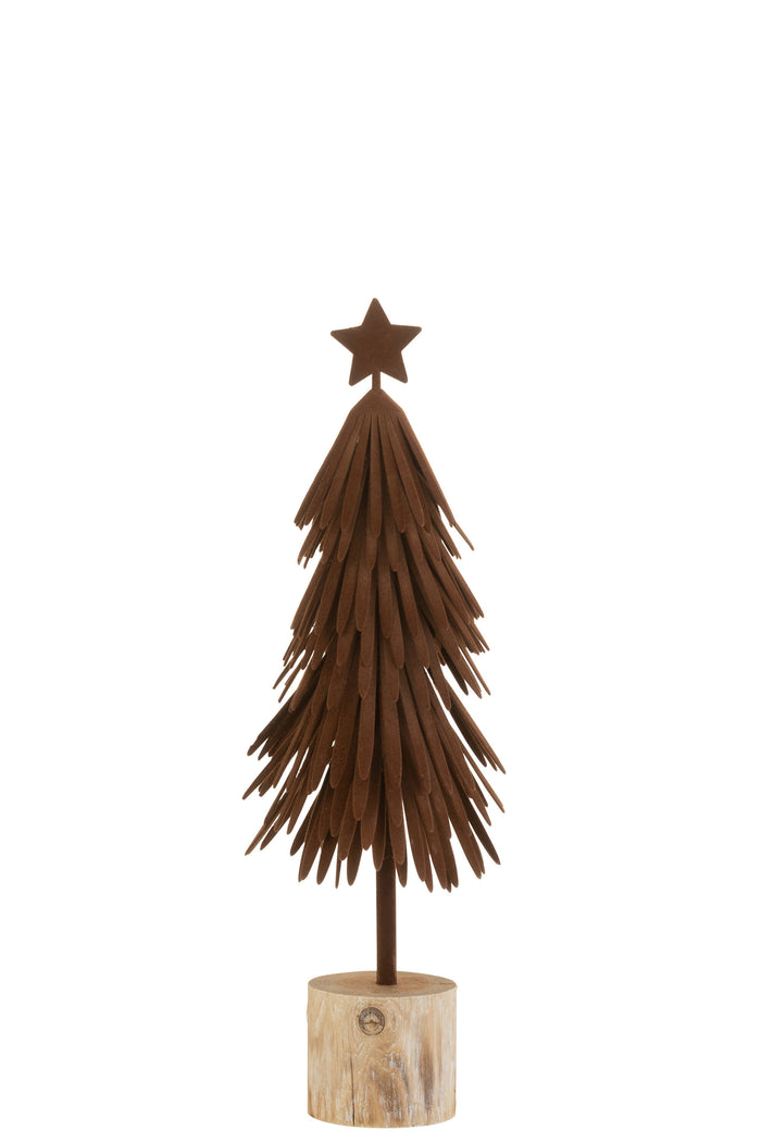 J-Line decoratie kerstboom Op Voet + Ster - fluweel|hout