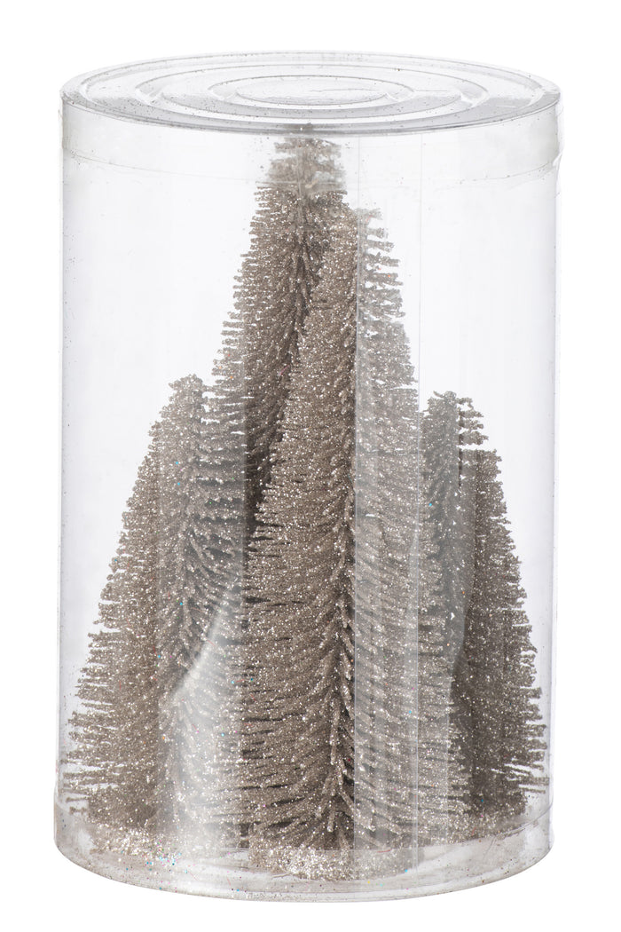J-Line decoratie Kerstboom Glitter - kunststof - greige - doos van 5