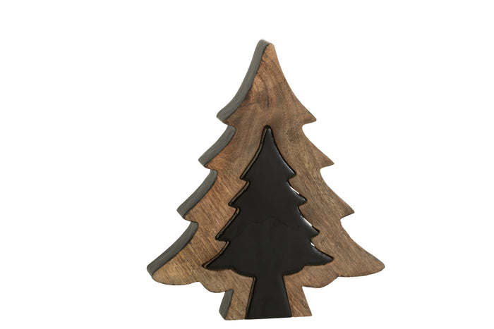 J-Line decoratie Kerstboom Puzzel - hout - zwart|naturel - small