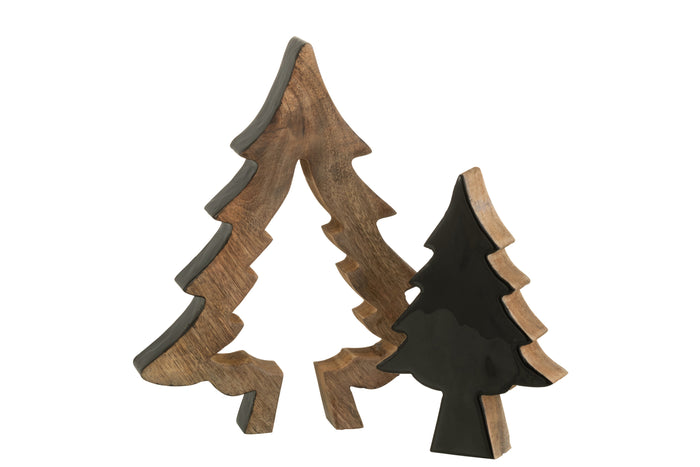 J-Line decoratie Kerstboom Puzzel - hout - zwart|naturel - small