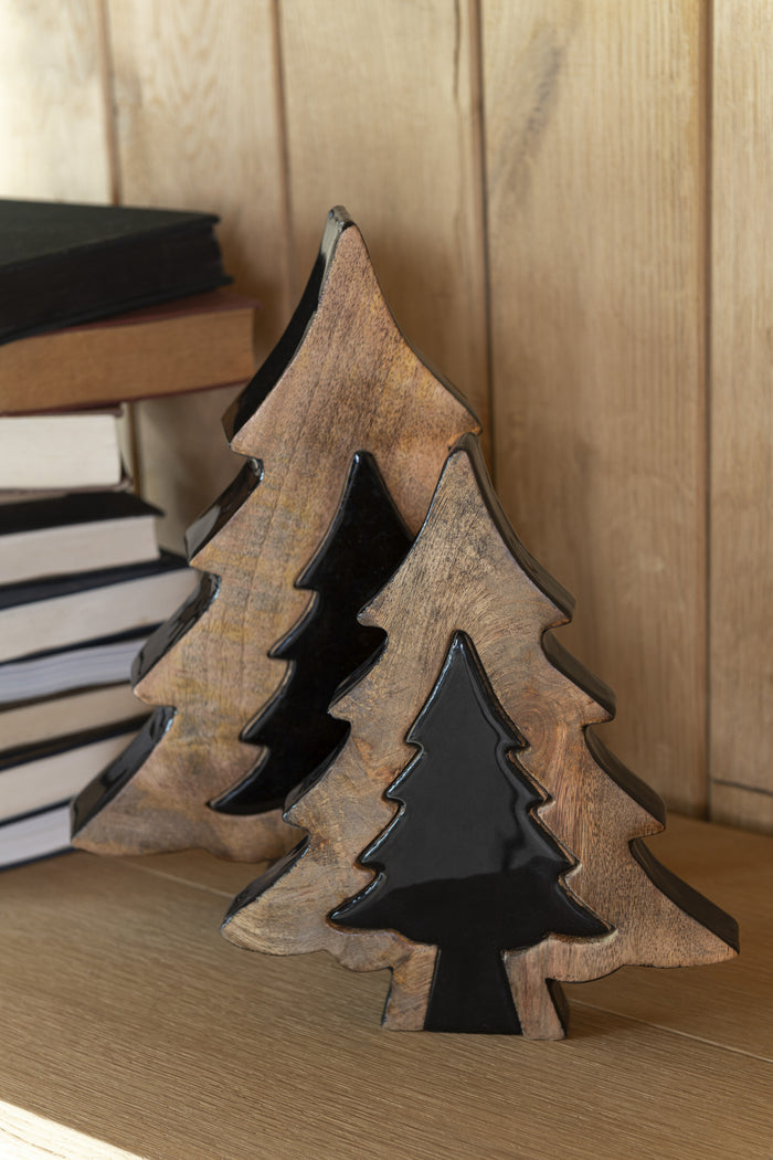 J-Line decoratie Kerstboom Puzzel - hout - zwart|naturel - small