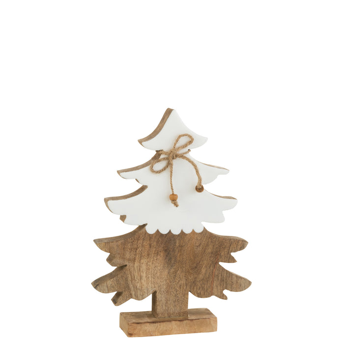 J-Line decoratie Kerstboom - hout - wit|naturel - medium - 2 stuks