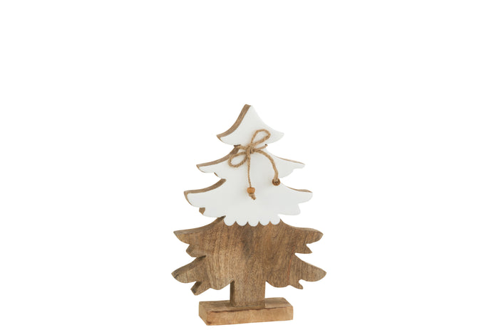 J-Line decoratie Kerstboom - hout - wit|naturel - medium - 2 stuks