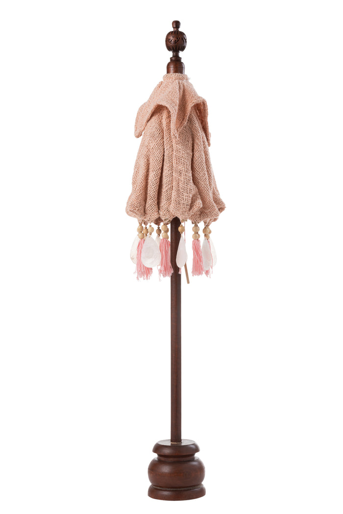 J-Line parasol + Voet Kwastjes|Schelpen - hout - zalm|donkerbruin - small