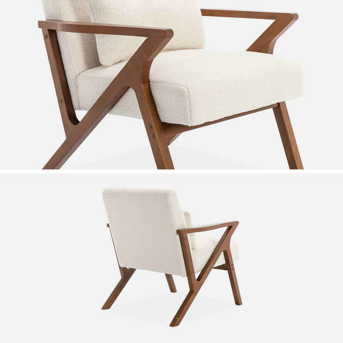 sweeek - Scandinavische fauteuil in heveahout en bouclé