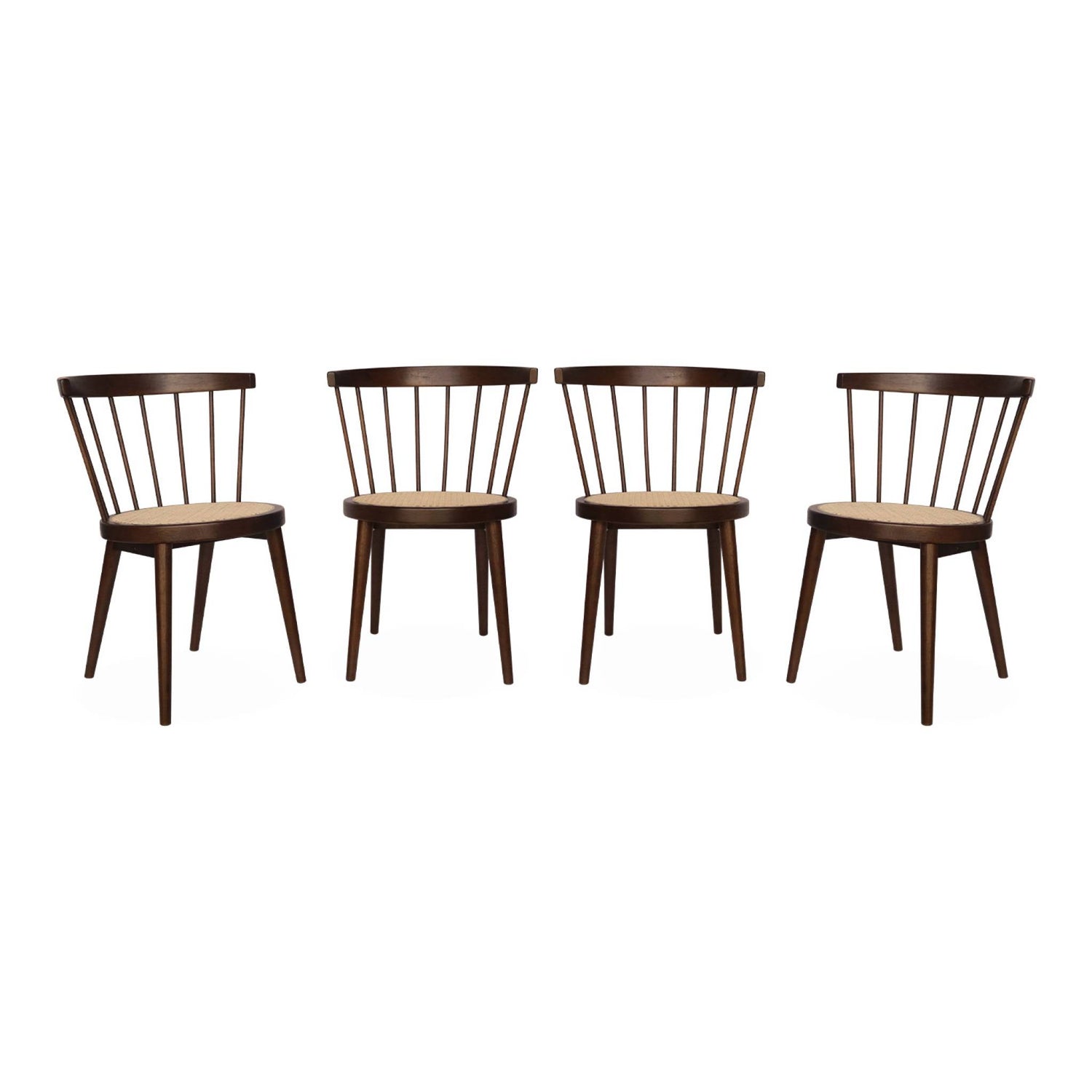 sweeek - Houten en rotan stoelen (set van 4)