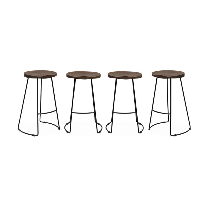 sweeek - Barkruk, mangohout en staal, voetsteun, 65cm (set van 4)