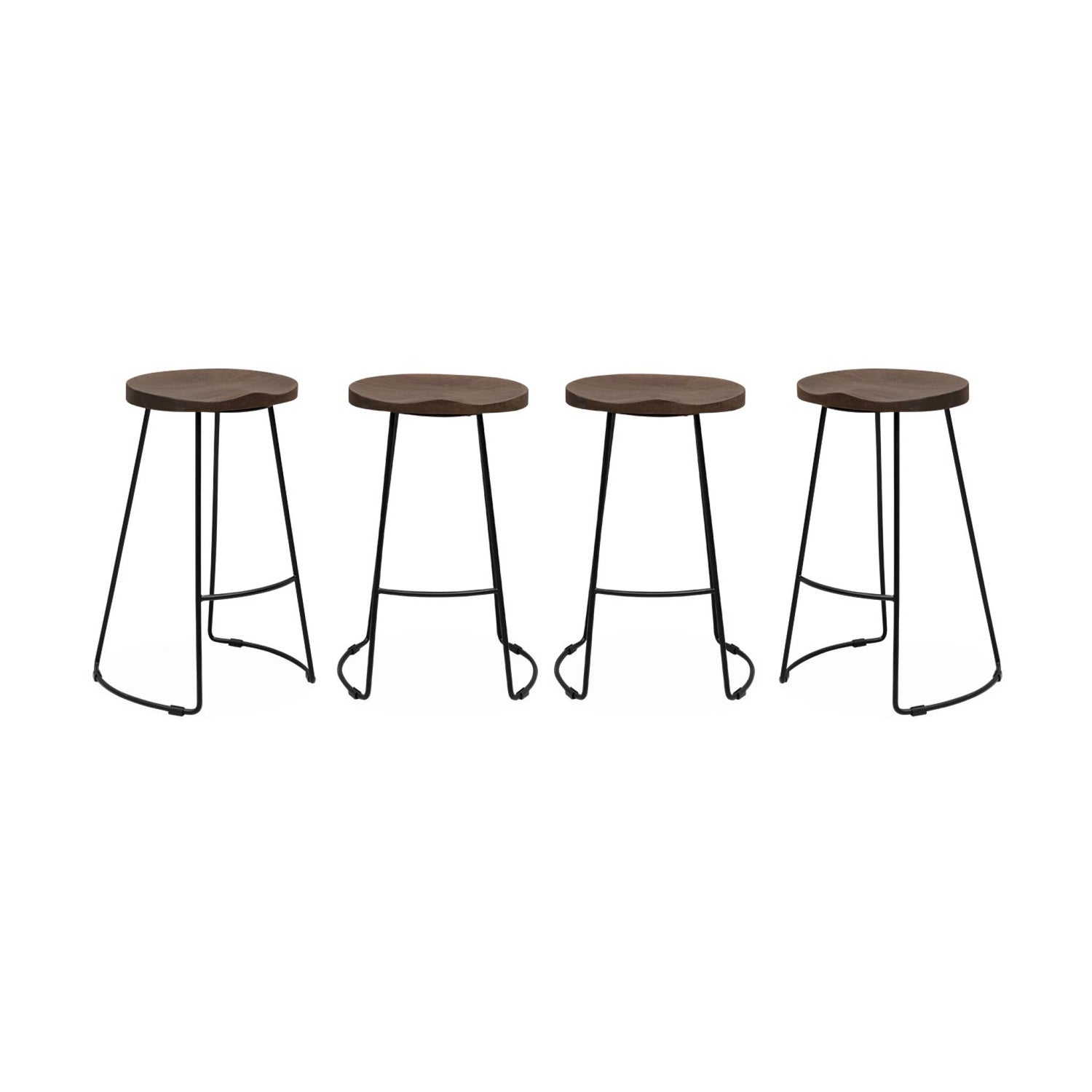 sweeek - Barkruk, mangohout en staal, voetsteun, 65cm (set van 4)