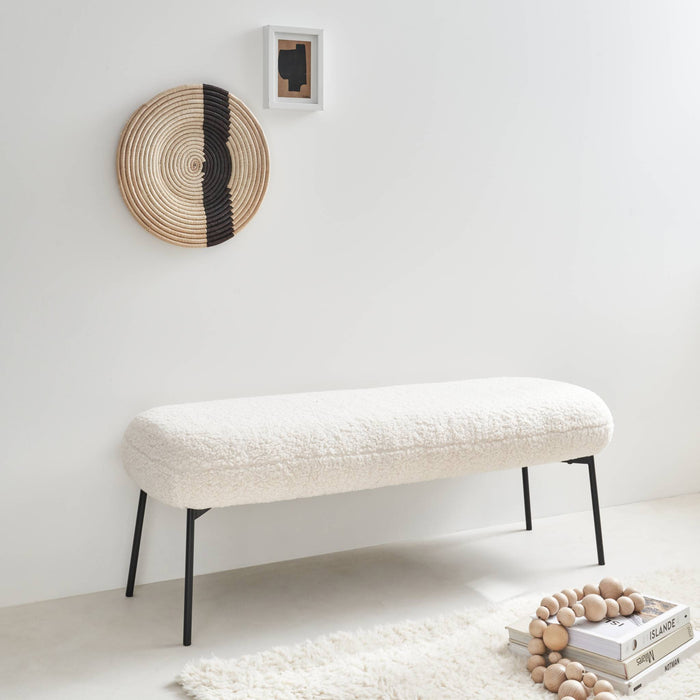 sweeek - Bank, bed einde met bouclébekleding, B120 x D42,5 x H43,5cm