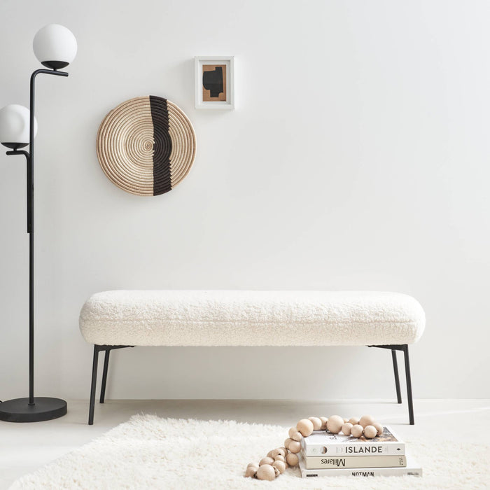 sweeek - Bank, bed einde met bouclébekleding, B120 x D42,5 x H43,5cm