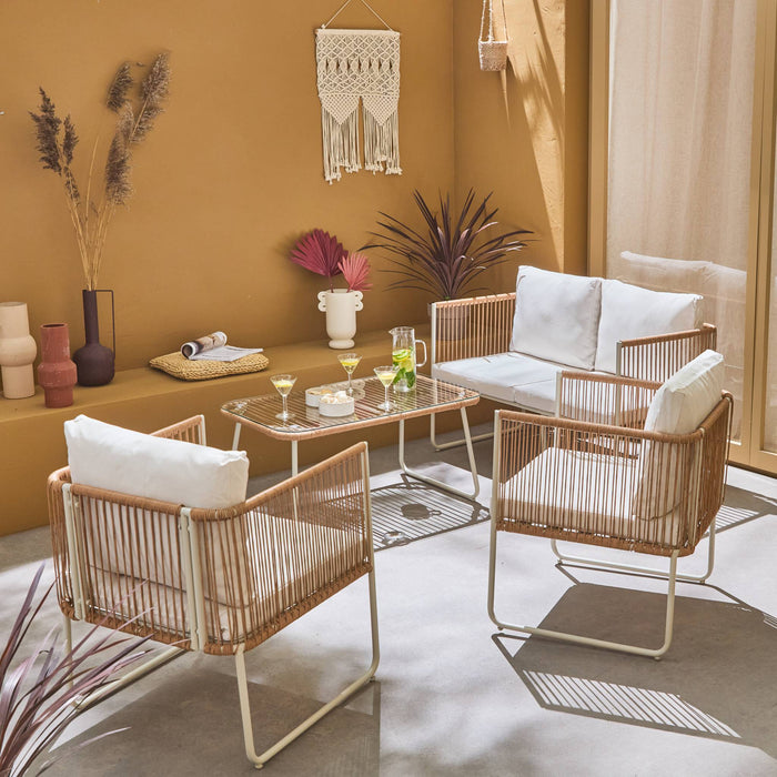 sweeek - 4-persoons loungeset van touw en gegalvaniseerd staal