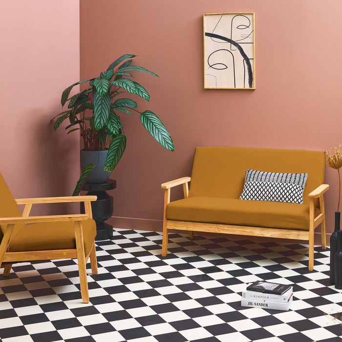 sweeek - Bank 2-zits + fauteuil, corduroy, houten poten.