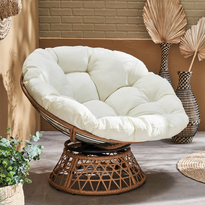 sweeek - Papasan buiten|binnen draaifauteuil, polyrotan, Ø96cm