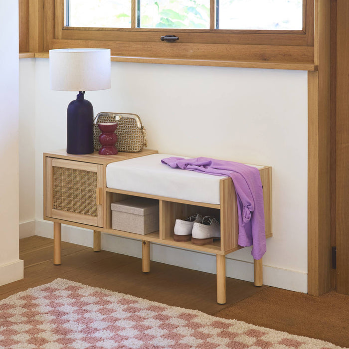 sweeek - Halmeubel met rotan en houteffect, schoenenopbergruimte