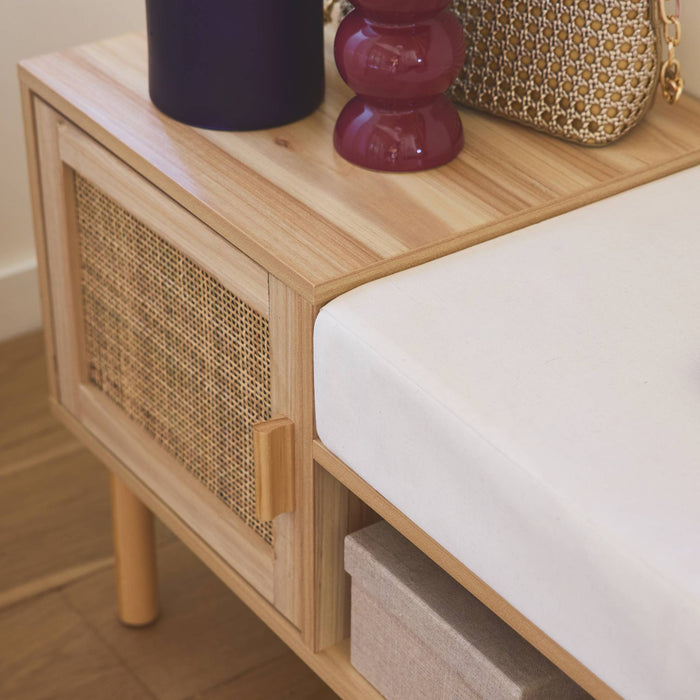 sweeek - Halmeubel met rotan en houteffect, schoenenopbergruimte