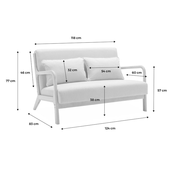 sweeek - 2-zitsbank + beige stoffen en houten fauteuil