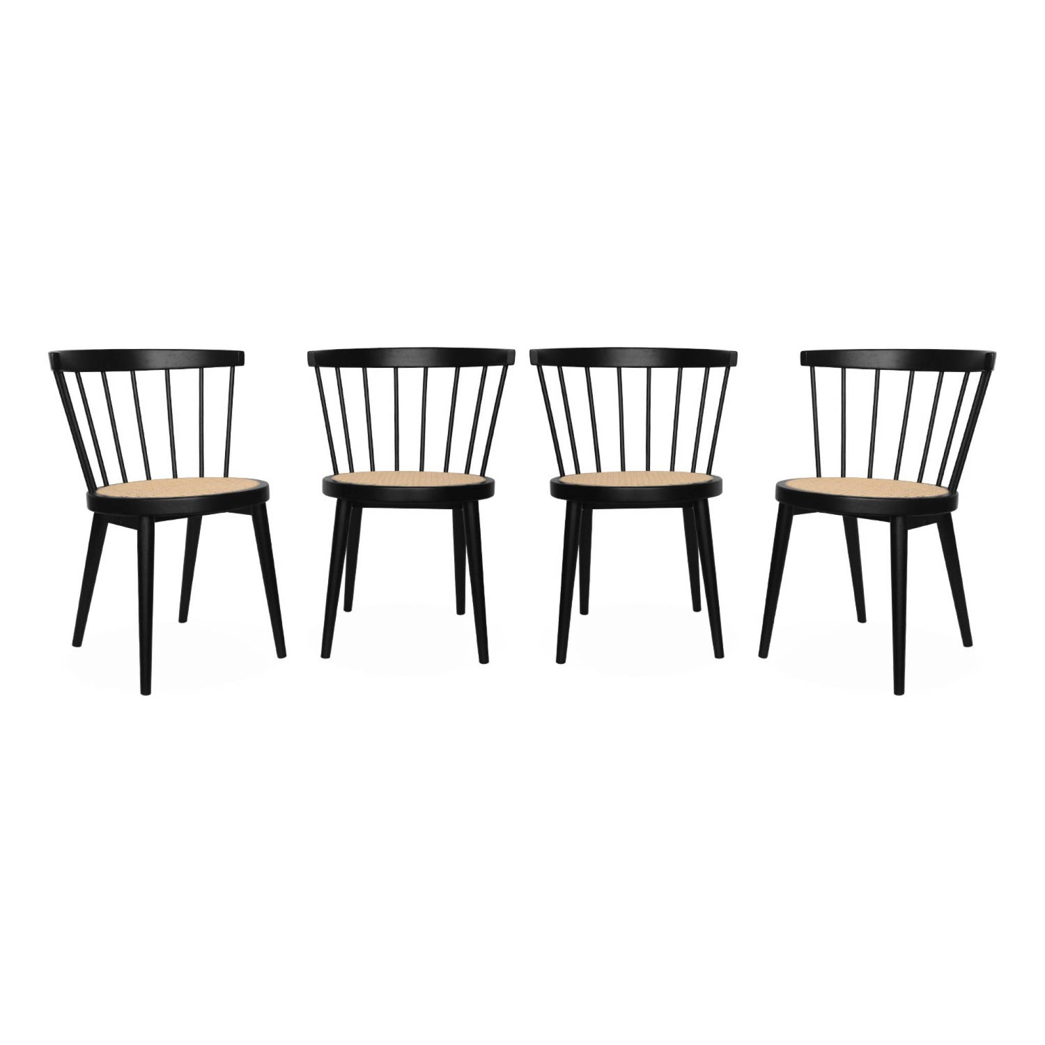 sweeek - Houten en rotan stoelen (set van 4)