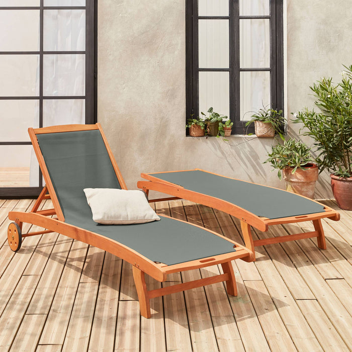 sweeek - Set van 2 houten ligbedden