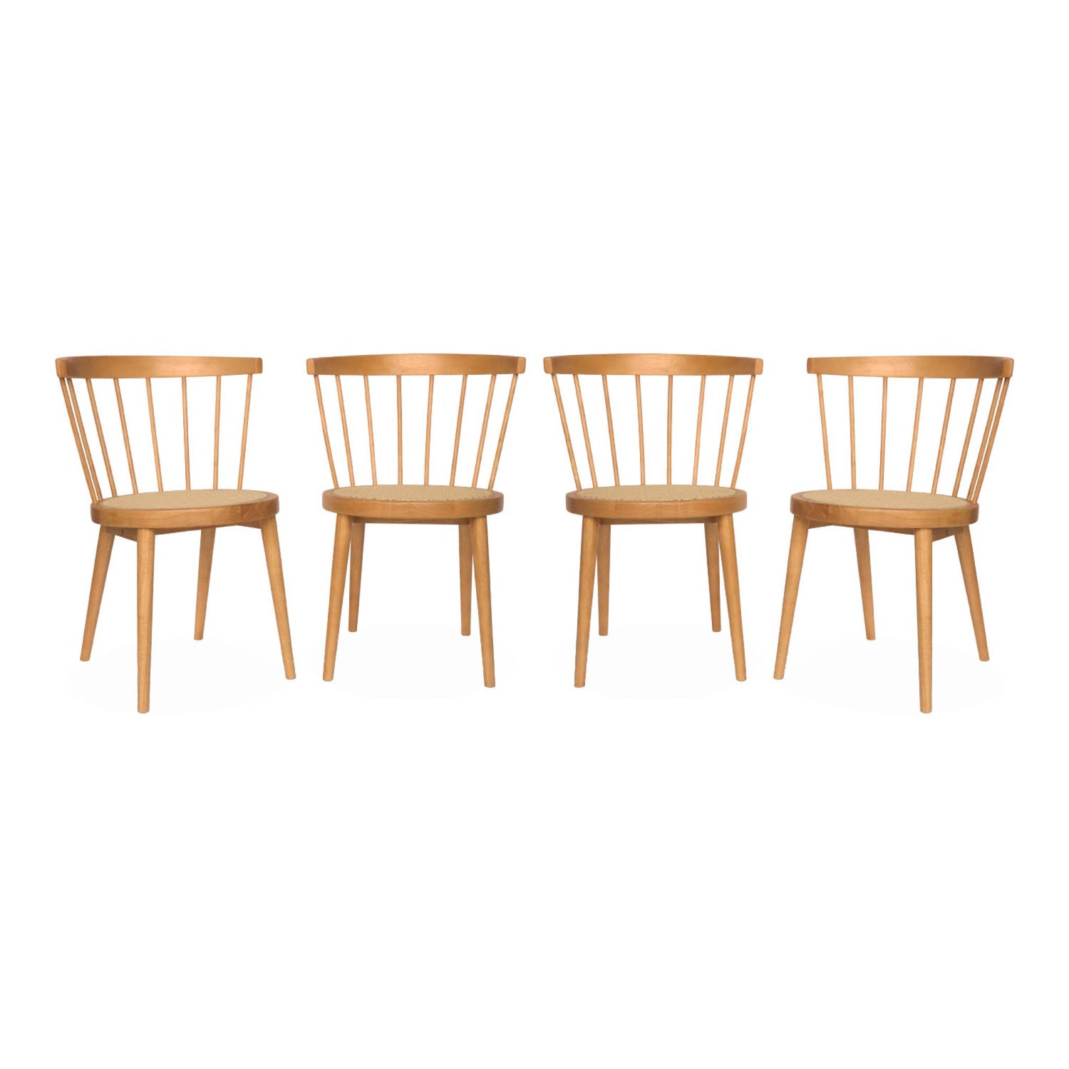 sweeek - Houten en rotan stoelen (set van 4)