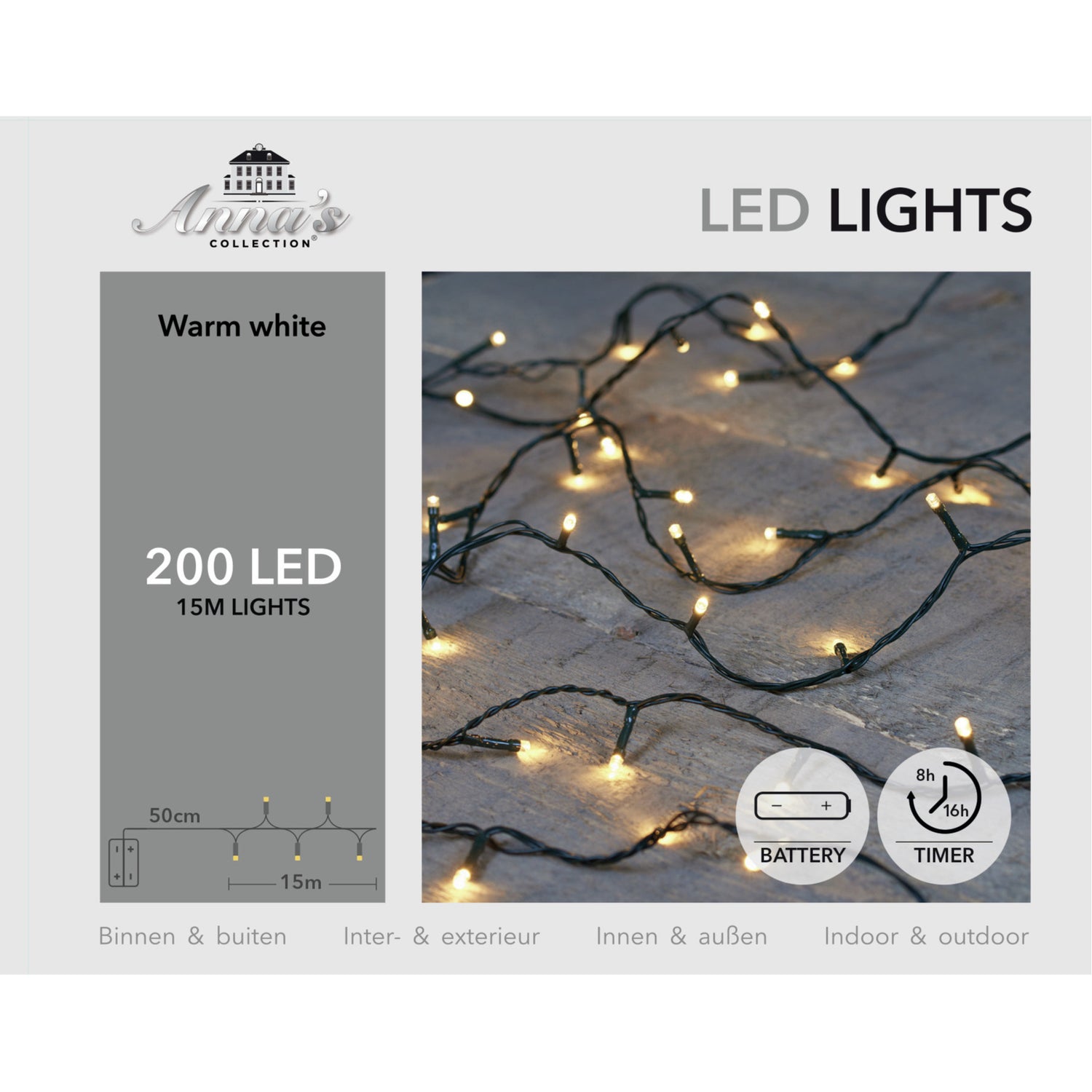 Anna's Collection kerstverlichting - warm wit - 1500 cm -200 leds