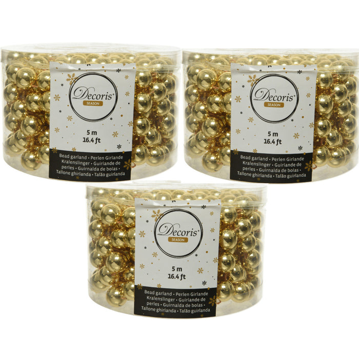 Decoris Kerstslinger - goudkleurig - kralen - 500 cm