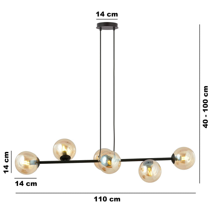 NADUVI Collection Zwarte hanglamp eettafel Valentino 6-lichts