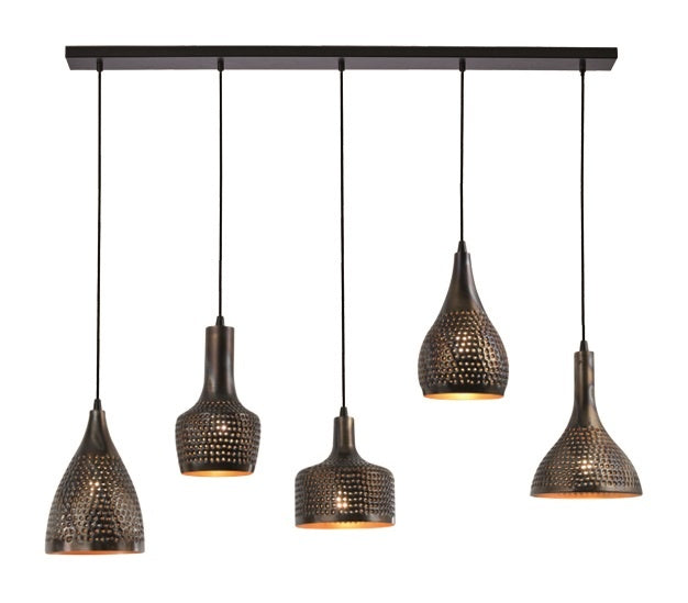 Freelight Hanglamp Fuoco Bruin Zwart 5 Lichts Balk 120cm  E27 Fitting