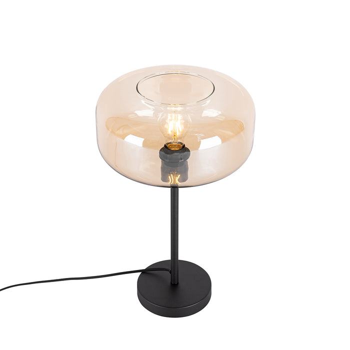 QAZQA Art deco tafellamp zwart met amber glas - Bizle