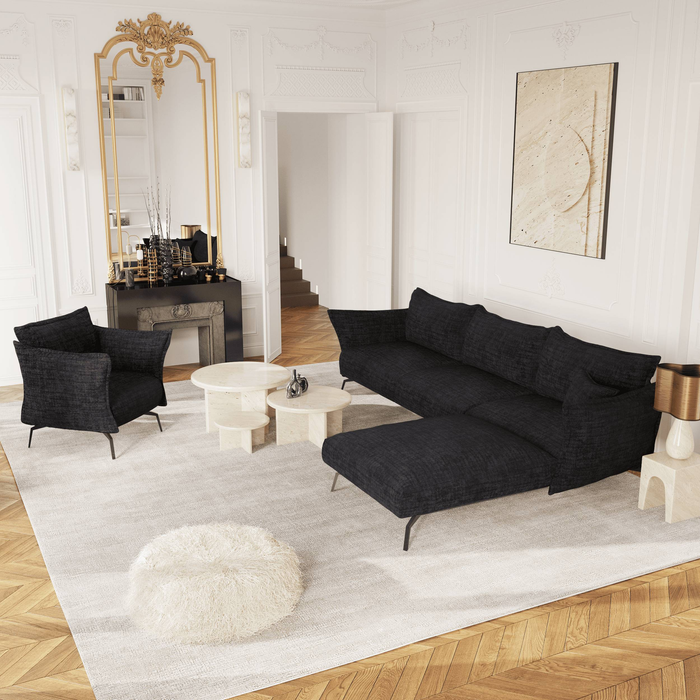 Rechte hoekbank in fluweel met antraciet patroon