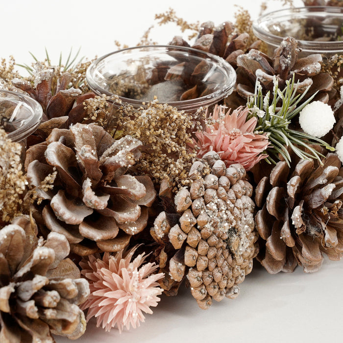 House of Seasons Kerststuk met Theelichthouder - L54 x B17 cm - Perzik